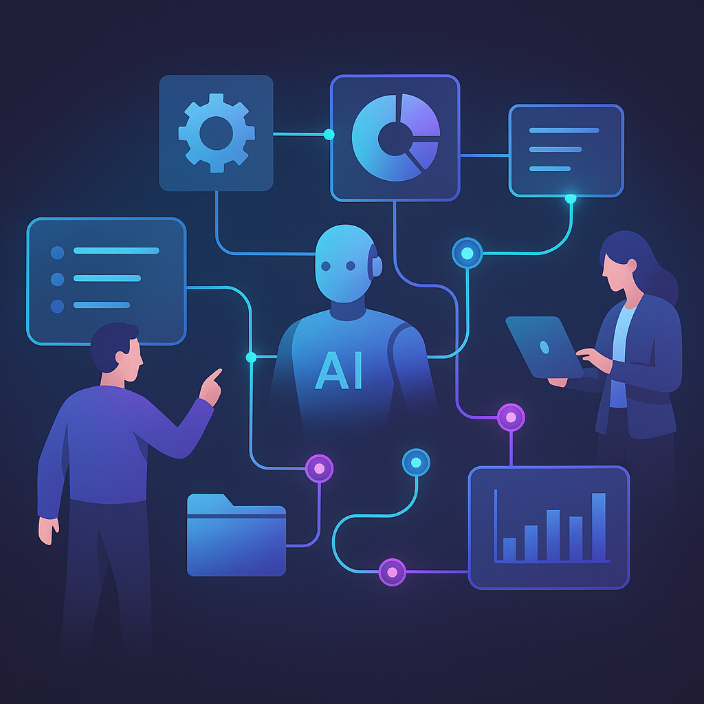 Illustration of business process automation in 2025 with AI-driven workflows