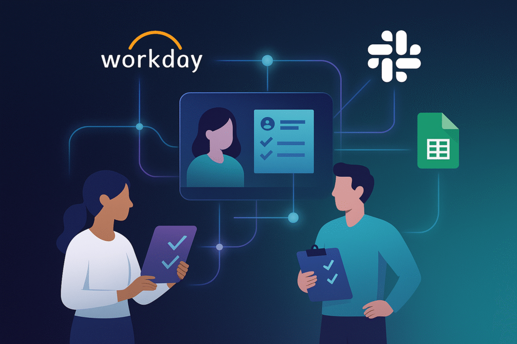 Illustration of HR automation with connected apps and workflows